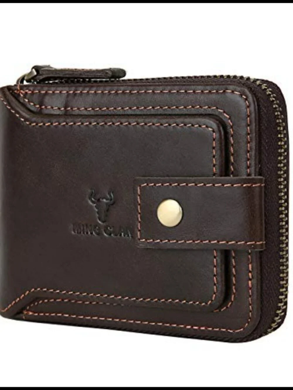 Full Grain Leather RFID Blocking Bifold Wallet for Men with Zipper and ID Window